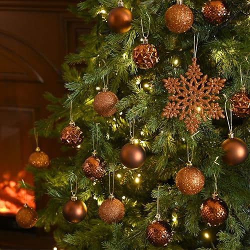 Valery Madelyn Christmas Tree Decorations Ornament Set for Fall Halloween, 50ct 2.36 Inches Bronze Copper Brown Shatterproof Christmas Ball Ornaments Hanging Xmas Holiday Party Decor