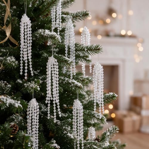 DIYDEC 18PCS Christmas Tree String Ornaments 6in Glitter Hanging Decor