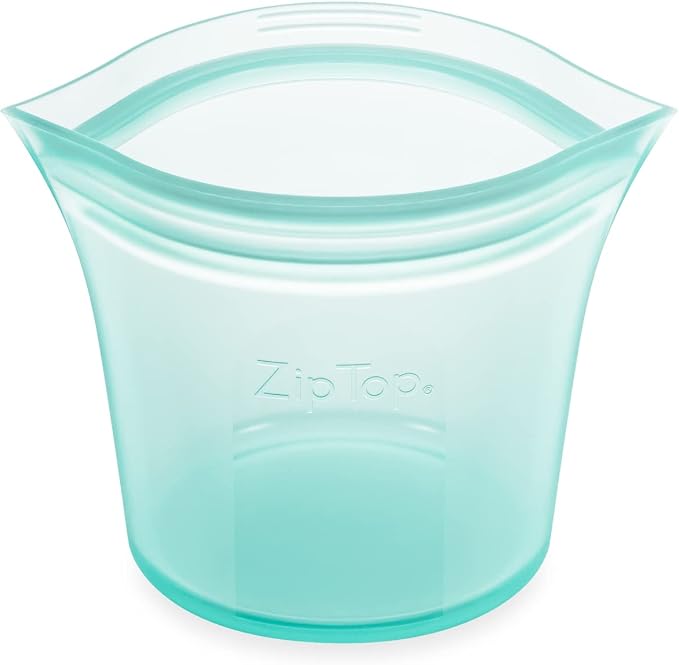 Zip Top Reusable Food Storage Bags | Short Cup [Teal] | Silicone Meal Prep Container | Microwave, Dishwasher and Freezer Safe | Made in the USA