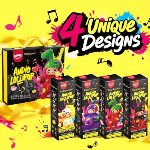 AMOS TastySounds Bone Conduction Audio Lollipop, 4‑Pack Halloween Themed Candy Set, Innovative Sound‑Playing Confection for Holiday Occasions