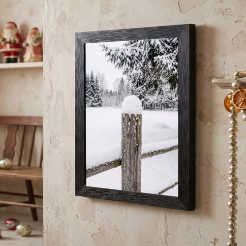 Framed Winter Fence Canvas Wall Art, Snow Scene, Black Frame Inch 24x36