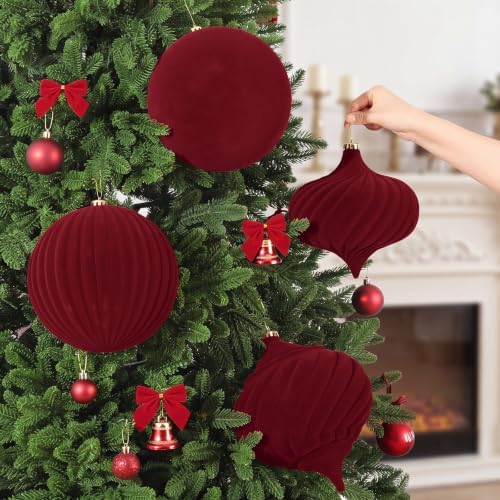 Civaner 4 Pcs Large Velvet Christmas Ball,8 Inch,Burgundy