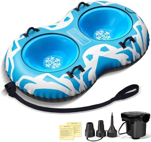 Snow Tube with Towable Leash, 68 Inch Snow Sleds for Kids and Adult，2 Person Sled for Winter Sports, Snow Tubes for Sledding Heavy Duty, Inflatable Snow Sled with Double Layer Bottom Fabric