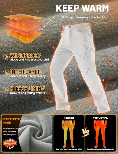 TACVASEN Men's Winter Snow Ski Pants Fleece Lined Waterproof Work Tactical