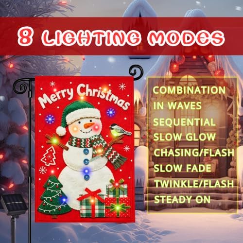 Lighted Christmas Red Snowman Garden Flag Decor, 12x18 In