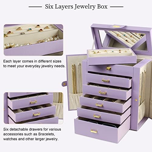 AKOZLIN 6-Tier Jewelry Box Organizer 5 Drawers Storage Violet Large