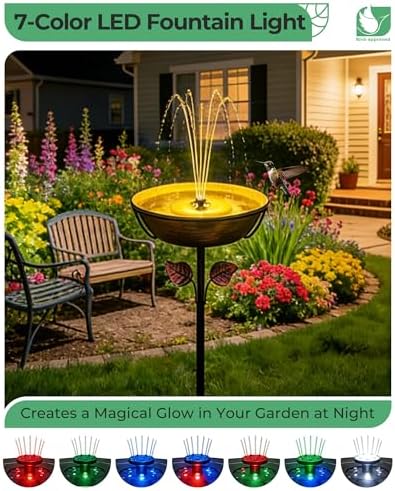 13" Solar Bird Bath with LED Fountain, 1.4 Gal Metal Birdbath