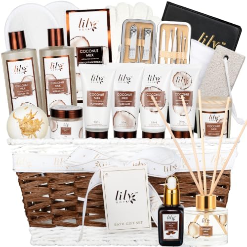 28Pcs Coconut Vanilla Spa Gift Basket - Skin Care Gifts Set for Women & Men