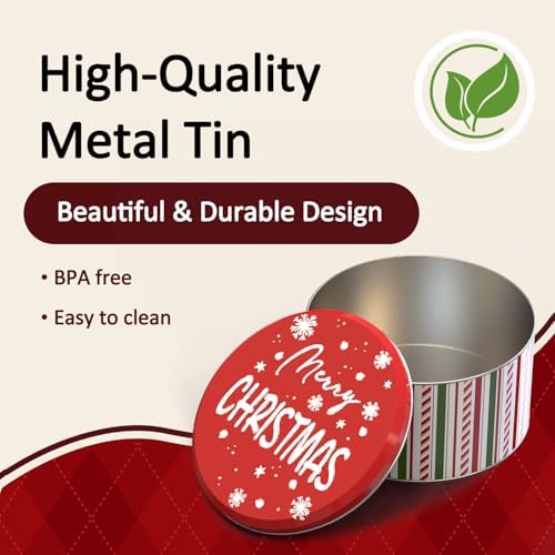6Packs Merry Chiristmas Style Cookie Tins, Metal Empty Round Cookie Container, Cookie Tin with Lid for Christmas, Red 16.5 * 16.5 * 8.5Cm