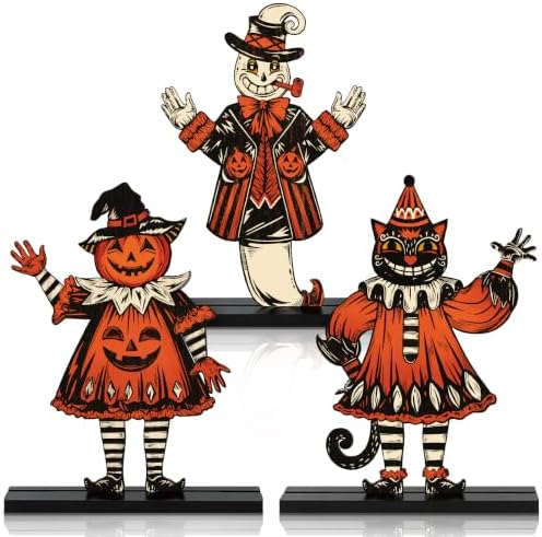 3 Pcs Halloween Decorations Indoor, Wooden Vintage Halloween Kitchen Decor
