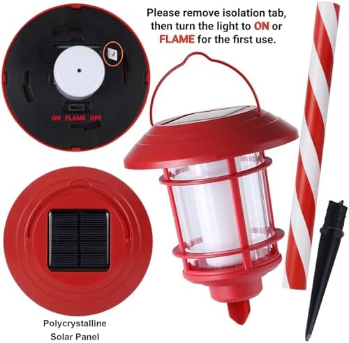 Dynaming 6 Pack Christmas Solar Flame Garden Lights Outdoor, Dual Use Flickering Flame Torch Candy Cane Pathway Marker, Xmas Hanging Lantern Lights, Waterproof & Auto On/Off for Patio Walkway Driveway