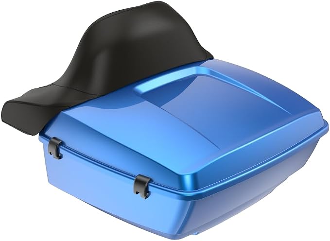 Advanblack Road Glide Tour Trunk Pack Electric Blue King Tour Trunk Pack Luggage +Wrap-Around Backrest Pad for '97-'25 Harley Touring Road King Street Glide Electra Glide CVO Models