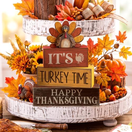 Lineshading 4 Pcs Thanksgiving Table Decor Decor, Turkey Time Block Signs