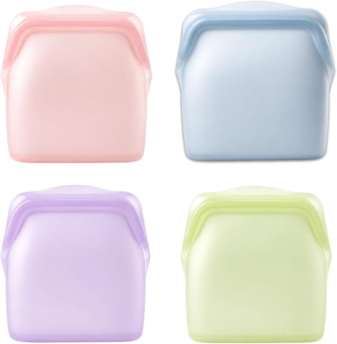 New Generation Silicone Storage, Reusable Silicone Food Storage Bags, Leak-Proof Upright Freezer Bags, Odor-Proof, High-Temperature Resistant, Microwave Dishwasher Safe for Snacks Leftovers (4-Mix)