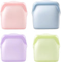 New Generation Silicone Storage, Reusable Silicone Food Storage Bags, Leak-Proof Upright Freezer Bags, Odor-Proof, High-Temperature Resistant, Microwave Dishwasher Safe for Snacks Leftovers (4-Mix)