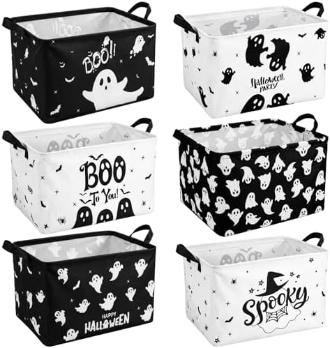 CHENGU 6 Pack Halloween Storage Basket Collapsible Halloween Ghost Bins