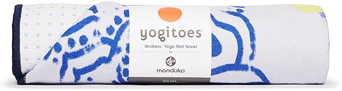Manduka Yogitoes Hot Yoga Mat Towel - 71" | Moisture Activated Grip | Patented Silicone Nubs | Highly Absorbent, Durable & Easy Care | Made from Recycled Materials | 71 x 24 Inches | Chakra Print Blue