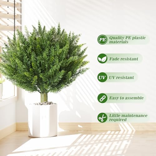 Set of 2 Artificial Cypress Christmas Topiary Shrubs, 20" UV-Resistant Faux Outdoor Plants with Ground Spikes — Realistic Cedar Bushes for Porch, Patio, Garden, Yard Décor