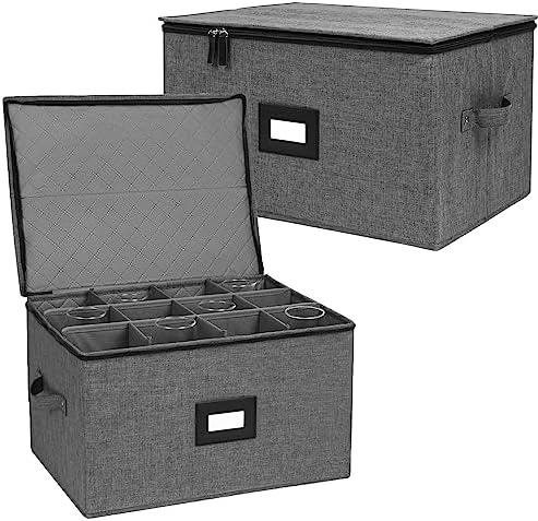 Mayniu Stemware Storage Cases 2 Pack, Wine Glass Storage Box with Dividers