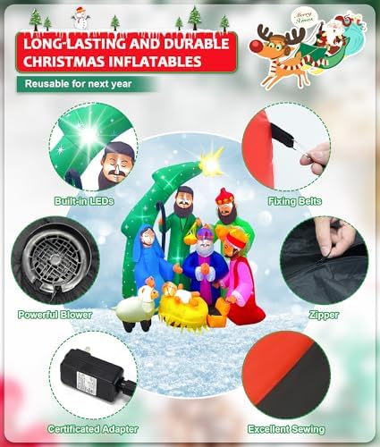 EAONE 7FT Christmas Inflatable Nativity Scene Outdoor Decorations, Christmas Blow Ups Yard Decorations Nativity Sets with 1.5 Meter String Lights for Garden Lawn Xmas Holiday Decor