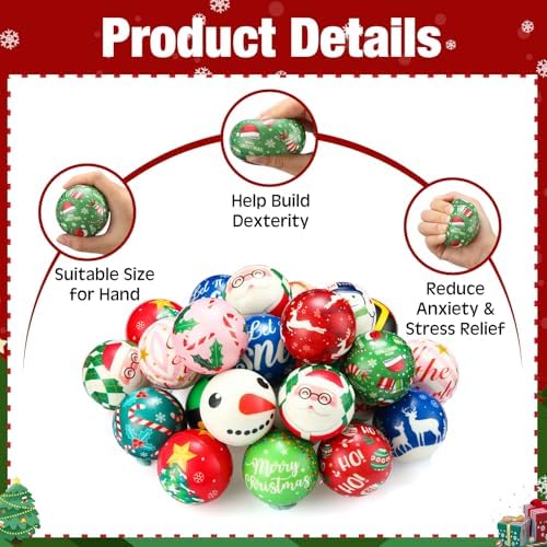 Yunsailing 108 Pcs Christmas Mini Sensory Fidget Ball 2.4" Relief Toys