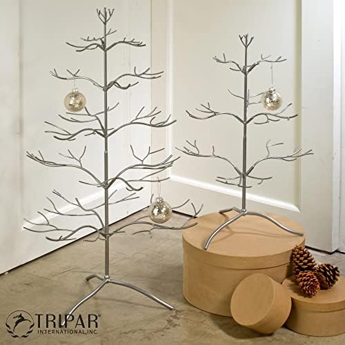 Tripar Christmas Tree Ornament & Jewelry Display, Silver Finish (3 Foot Height) - Decorative Wire Stand and Necklace Holder - 5 Tiers of Branches, Perfect for Wrought Iron Trees - Perfect Holiday Gift