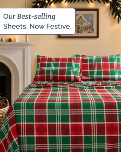 Christmas Sheet Set, Highland Tartan, Holiday Xmas Bedding Set - Queen Size