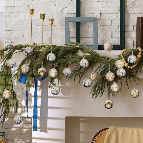 Outus 24 Pcs Nativity Scene Christmas Tree Ornaments Ball Christmas Jesus Decorations for Tree Vintage Christian Religious Hanging Ornaments The Birth of Jesus Decor Religious Gifts for Christian