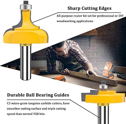 TAIWAIN Router Bit Set 1/2 Inch Shank 3 PCS, Frame Wood Milling Cutter,Rail &Stile Woodworking Miter Carbide CNC Cutting Router Bits Sets Tool for Cabinet Drawer Door Surfacing (G1-G)