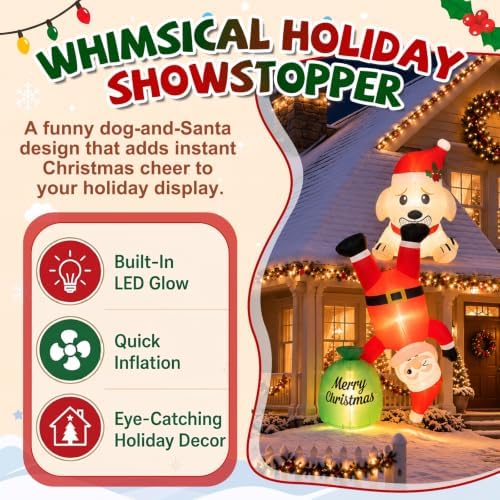 Soulchen 7 ft Dog Christmas Inflatable Roof Hanging Outdoor Decorations