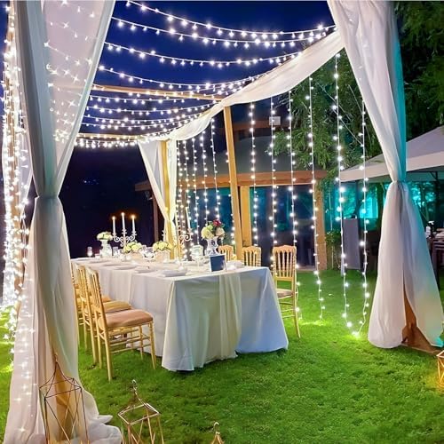KNONEW 197FT 500 LED Christmas Lights Outdoor String Lights 8 Modes & Memory Fairy Light Plug in Waterproof LED String Lights for Xmas Yard Tree Wedding Party Holiday Decorations (Cool White)