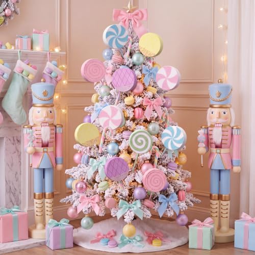 Roowest 12 Pcs 13.78'' Pastel Large Candy Christmas Decorations Giant Lollipop Candy Decoration with Sticks Macaron Peppermint Xmas Decor for Christmas Tree Ornament Holiday Party (Pastel,6 Styles)