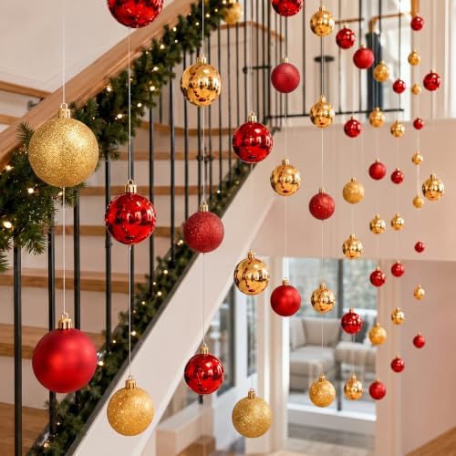 6 Pcs Christmas Ball Garland 6.6 ft Hanging Ornaments Strand, Red and Gold