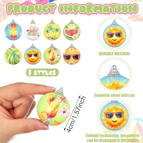 Outus 16 Pcs Summer Tree Ornaments Ball Hawaiian Style Ball Mini Summer Christmas Hanging Decoration for Tree Watermelon Tropical Leaf Coconut Palm Farmhouse Home Fireplace Holiday Party Decor