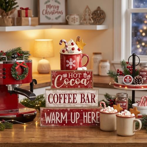 Lineshading 4 Pcs Christmas Table Decor for Home, Hot Cocoa Coffee Bar Sign