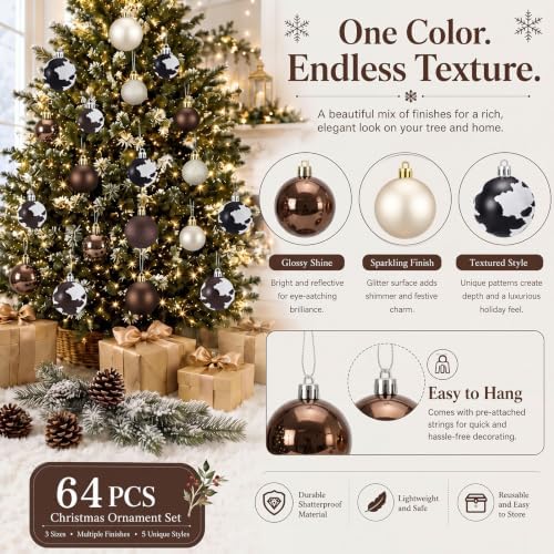Lunmon 64 Pcs Cow Christmas Ball Ornaments Western Cowboy Xmas Bauble