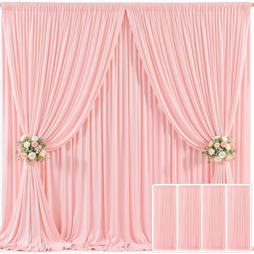 4 Panels Blush Pink Backdrop Curtain for Parties Baby Shower Wrinkle Free Pink Photo Curtains Backdrop Drapes Fabric Decoration for Wedding Birthday Party 20ft(W) x 10ft(H)