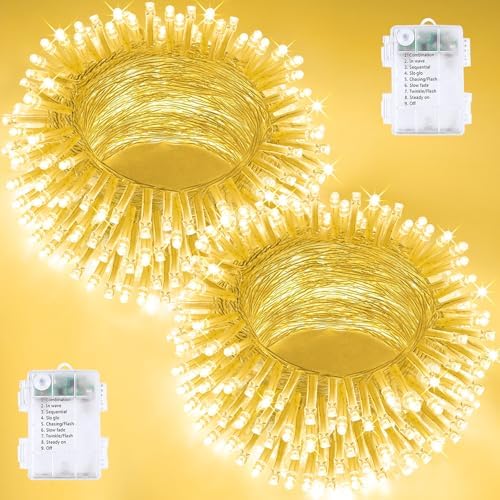 2 Pack 200 LED Battery Operated String Lights, 8 Modes Twinkle Fairy Lights