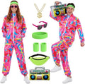 SOMSOC 80s Tracksuit for Men Women Halloween Costume Retro Windbreaker Set Neon 90s Outfit Couple Jogger Suit