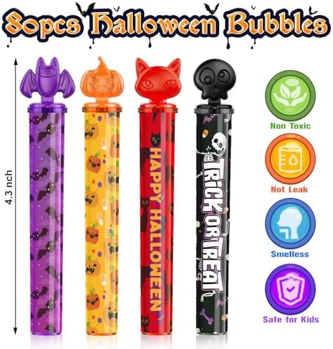 Shemira 80pcs Halloween Bubble Wands, Halloween Party Favors for Kids, Halloweens' Goodie Bags Fillers, Trick Or Treating Toys Bulk, Halloween Miniatures Prizes, for Kids,