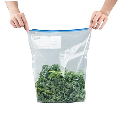 Restaurantware-Bag Tek 2 Gallon Freezer Slider Bags, 25 Disposable Zipper Pouch Bags - Slide Zipper, Expandable Bottom, Clear Plastic Freezer Bag, With Write-On-Label, For Food Storage