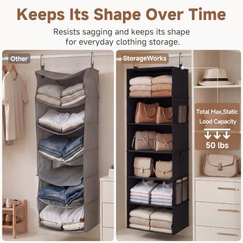 StorageWorks Hanging Closet Organizer, 6-Shelf with 2-in-1 Design, Ivory