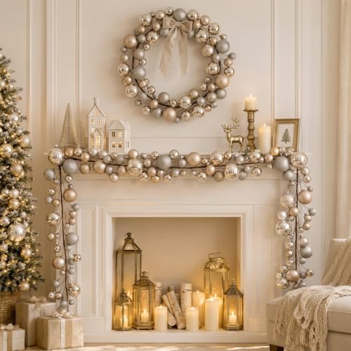 2 Pcs 9 ft Christmas Ball Ornament Garland, Champagne Gold