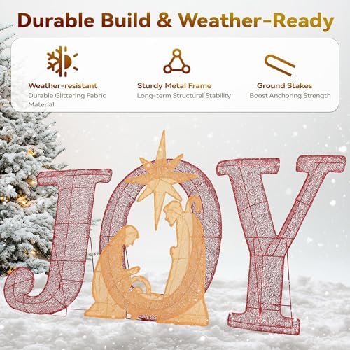 Christmas Lighted Joy Sign Decoration with Timer&Remote Control(Red/Gold)