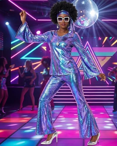 Jexine 70s Disco Outfit Women Sequin Sparkly Costume