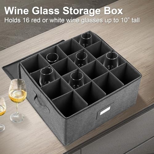 popoly Stemware Storage Cases 2 Pack, Wine Glass Storage Box Containers