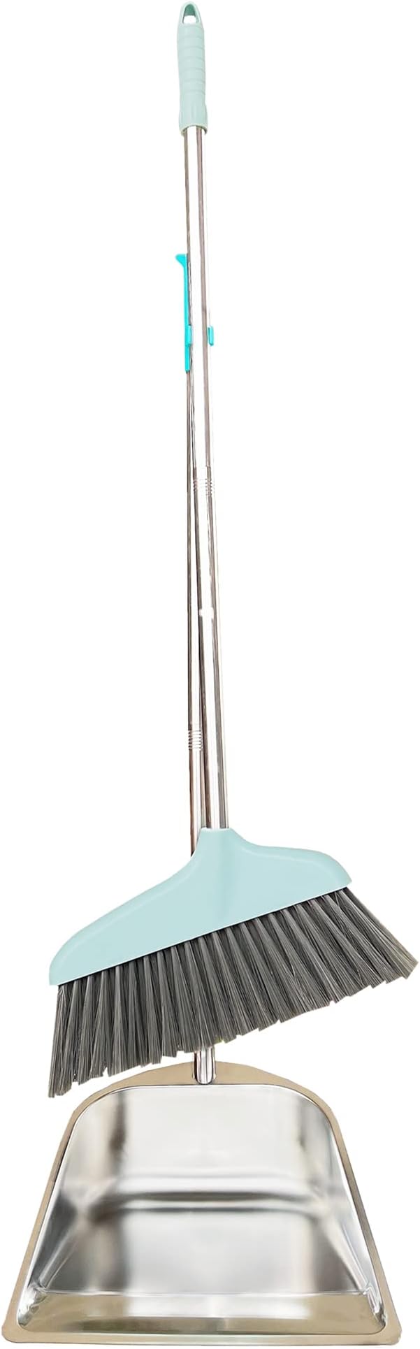 Dustpan and Broom Set - 33.5" Long Handle Dust Pan Indoor Outdoor Stainless Steel Dust Pans, Household Heavy Duty Standing Dustpan and Broom for Home Room Lobby Office