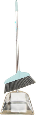 Dustpan and Broom Set - 33.5" Long Handle Dust Pan Indoor Outdoor Stainless Steel Dust Pans, Household Heavy Duty Standing Dustpan and Broom for Home Room Lobby Office