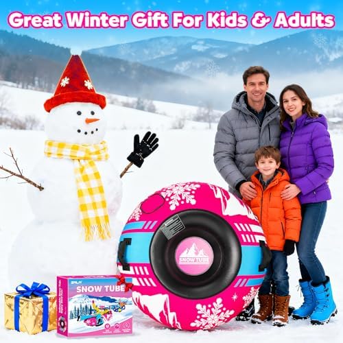 ZMLM Snow Tubes for Sledding Heavy Duty - 48'' Inflatable Snow Tube with Premium Canvas Cover for Kids Adults,Towable Snow Sled Thickened Bottom Winter Gift Outdoor Fun Toys for Boys Girls