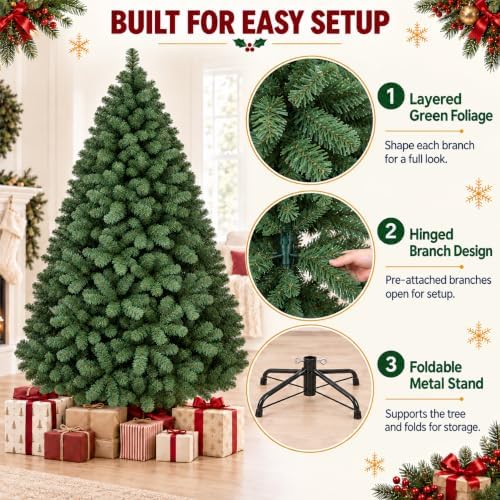 6ft Artificial Christmas Tree, Realistic Full Unlit Holiday Décor
